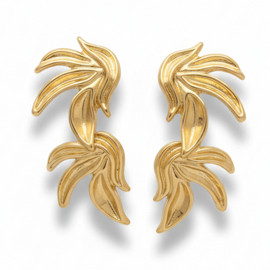 Golden Leaf Flow Statement Earrings