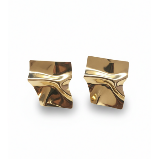 Golden Abstract Wave Statement Earrings